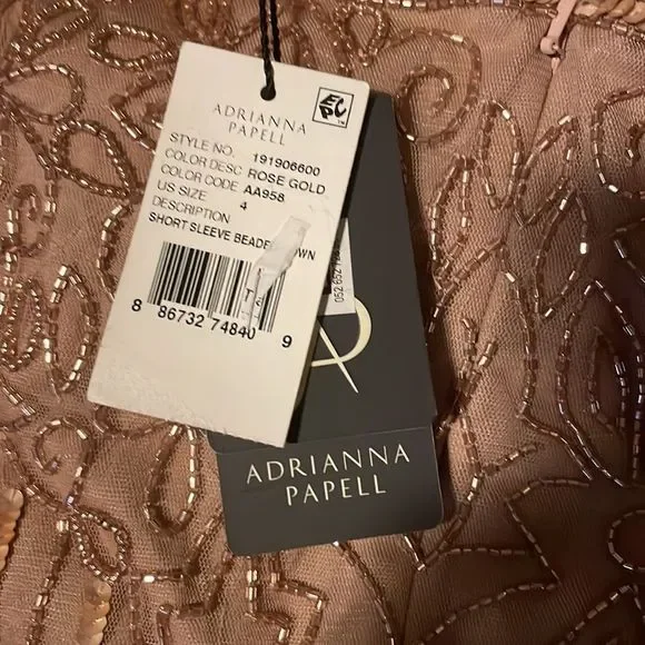 ADRIANNA PAPELL SHORT SLEEVE BLOUSON BEADED GOWN IN ROSE GOLD - Picture 7 of 14